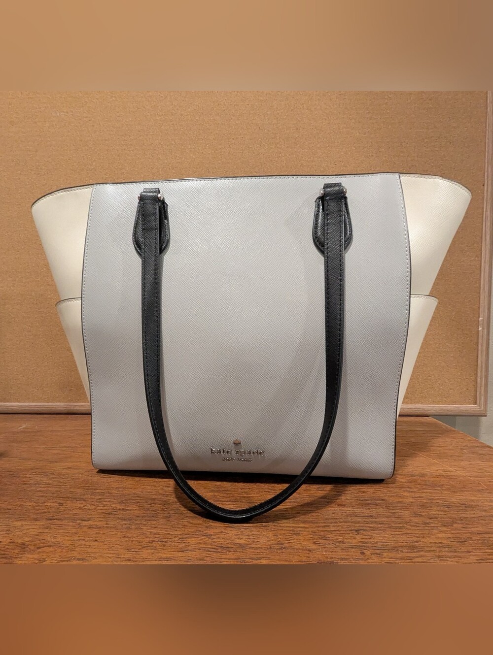 kate spade Madison Laptop Saffiano Leather Tote Bag PLATINUM GREY